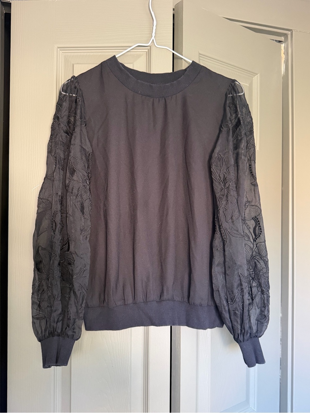 Express Black Sheer Embroidered Sleeve Sweatshirt